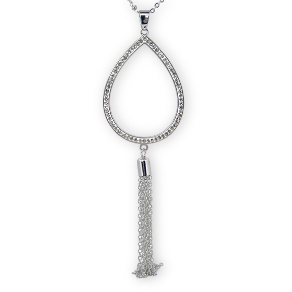 Tear Drop Pendant Necklace with Tassel Extra Long Chain Necklace - Picture 3 of 6